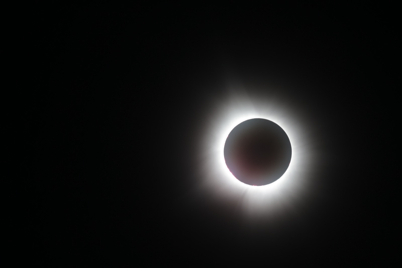 Total solar eclipse photographed by Dr. LoPresti in Vermont, April 2024 — the corona and a solar flare visible