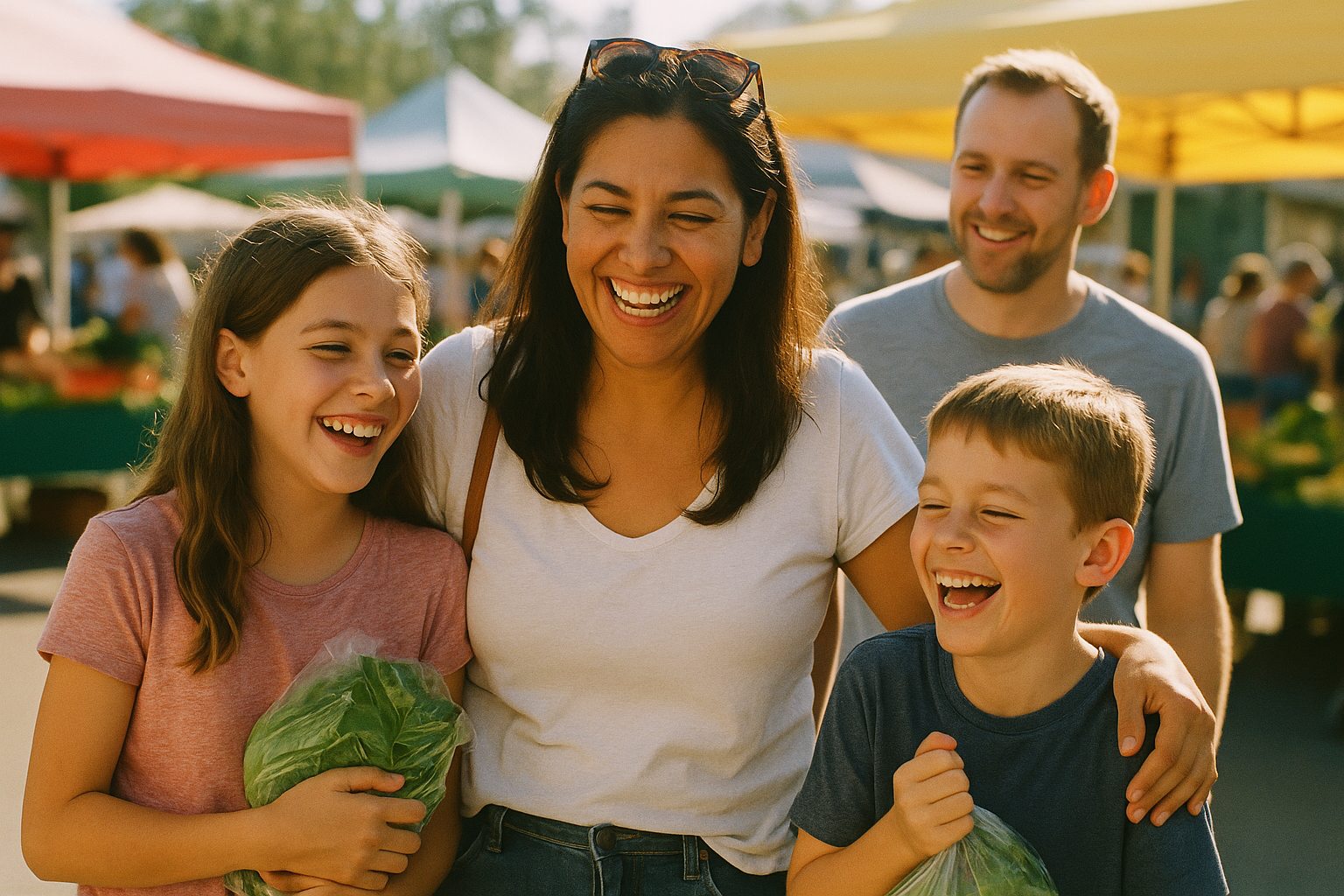 The Navarro-Keating family at the Brookline farmers market