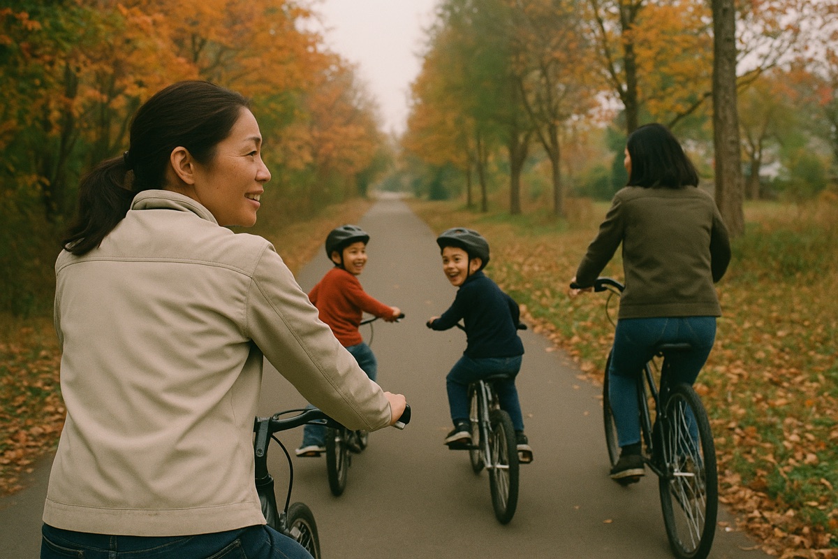 The Tanaka-Park family biking the Minuteman Trail